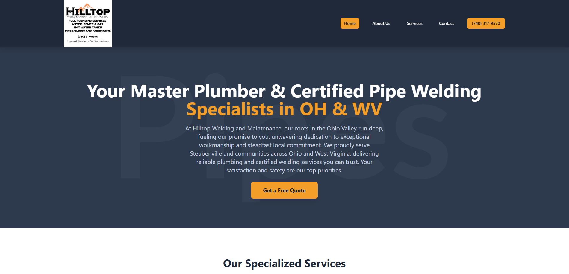 Hilltop Welding & Maintenance Website Screenshot