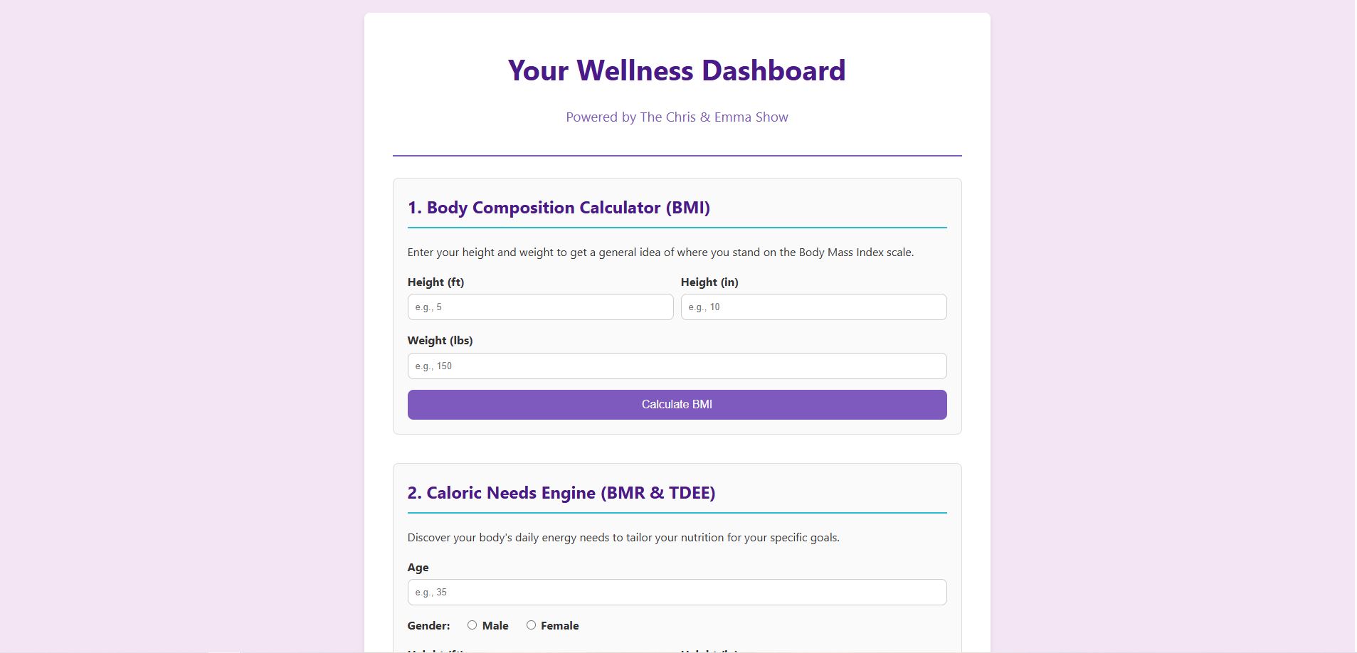Wellness Calculator Suite Screenshot